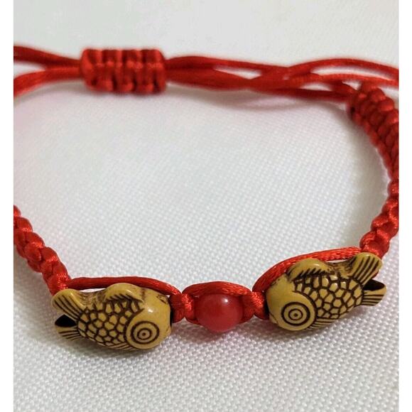 3/$20 2 (TWO FENG SHUI Red String Bracelet Fish Charms Good Fortune Wealth Luck - Picture 4 of 5